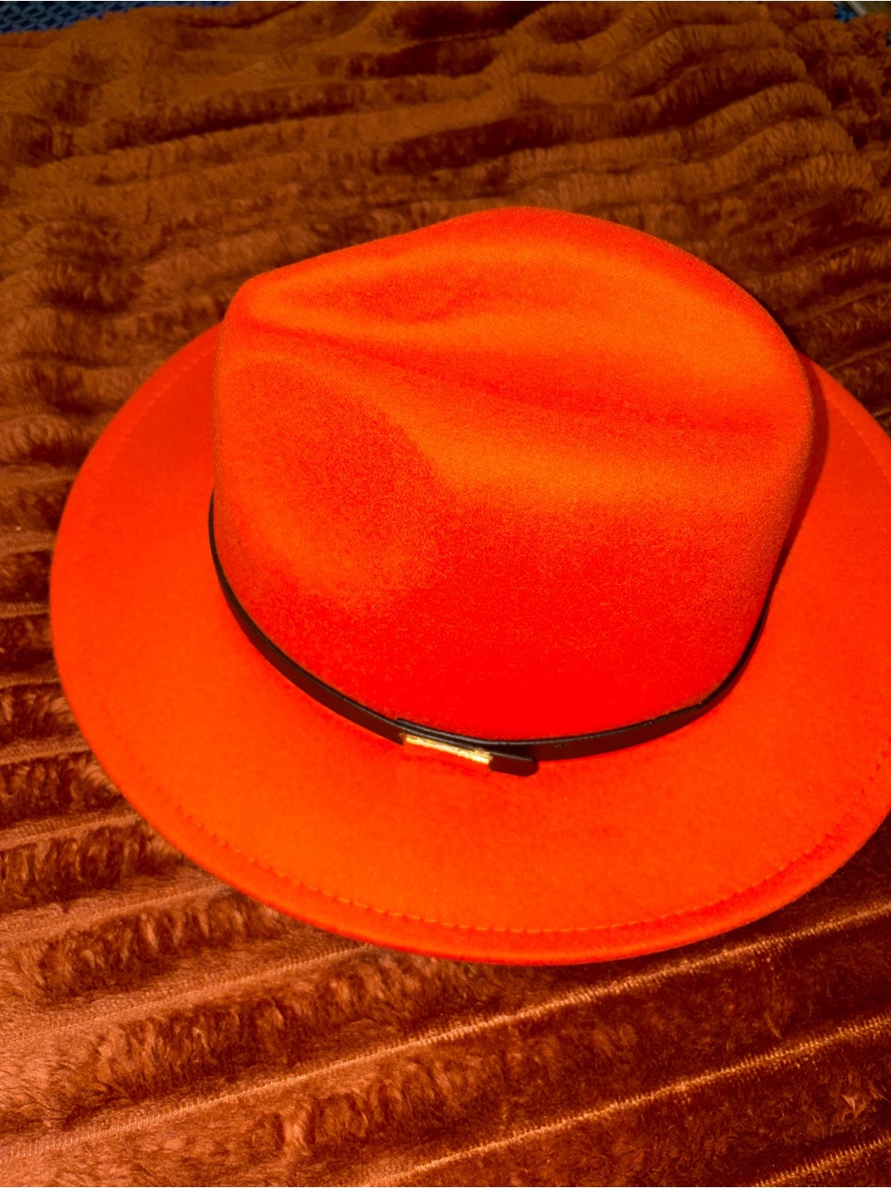 Bright Orange Felt Fedora with Slim Black Band